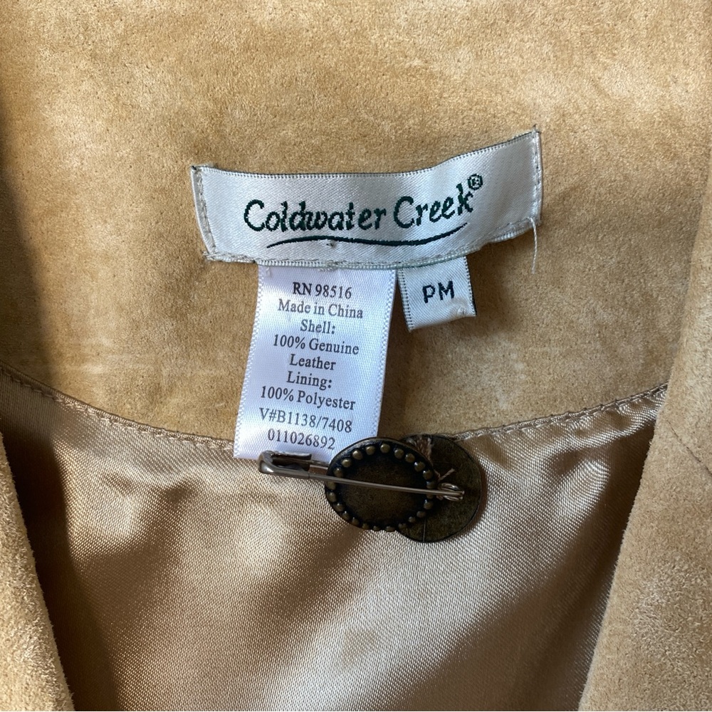 90s Coldwater Creek Leather Suede Trench Coat Women Med Open Front Western Boho - Picture 2 of 15